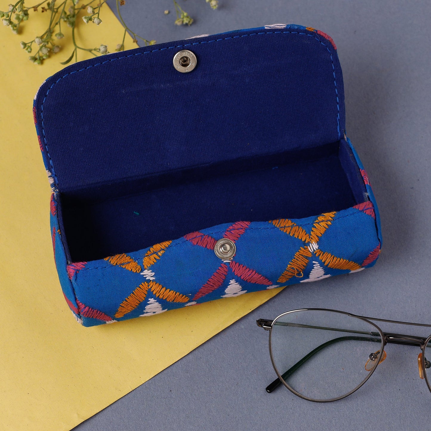 Blue Bengal Kantha Work Handcrafted Spectacles Case