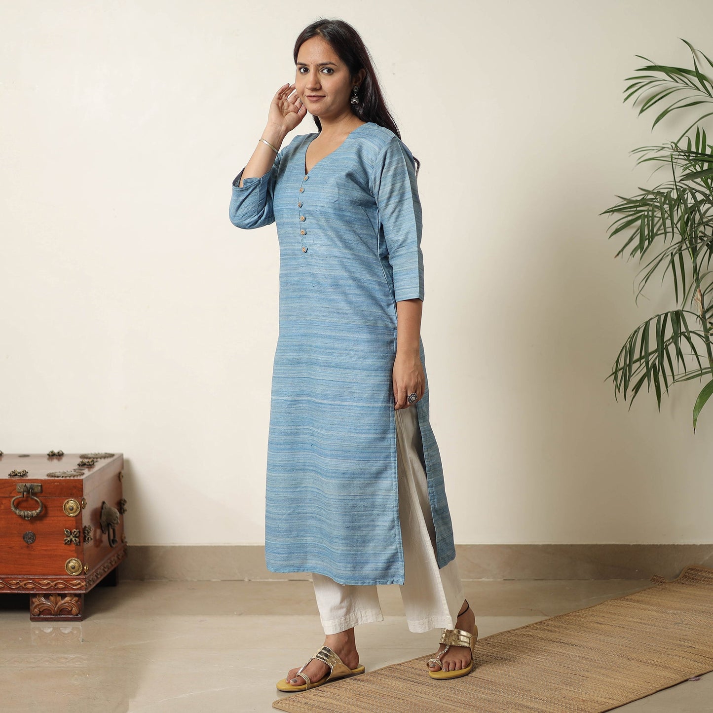 Bhagalpuri Handwoven Desi Tussar Silk Straight Kurta for Women
