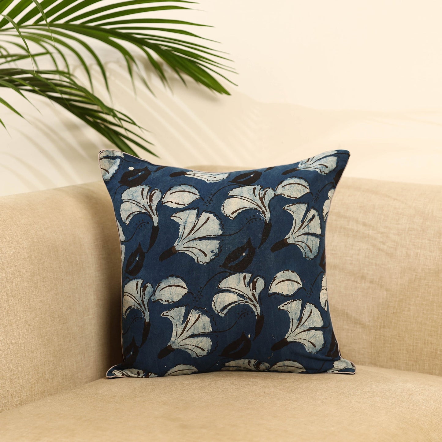 Blue Bindaas Art Block Print Cotton Cushion Cover