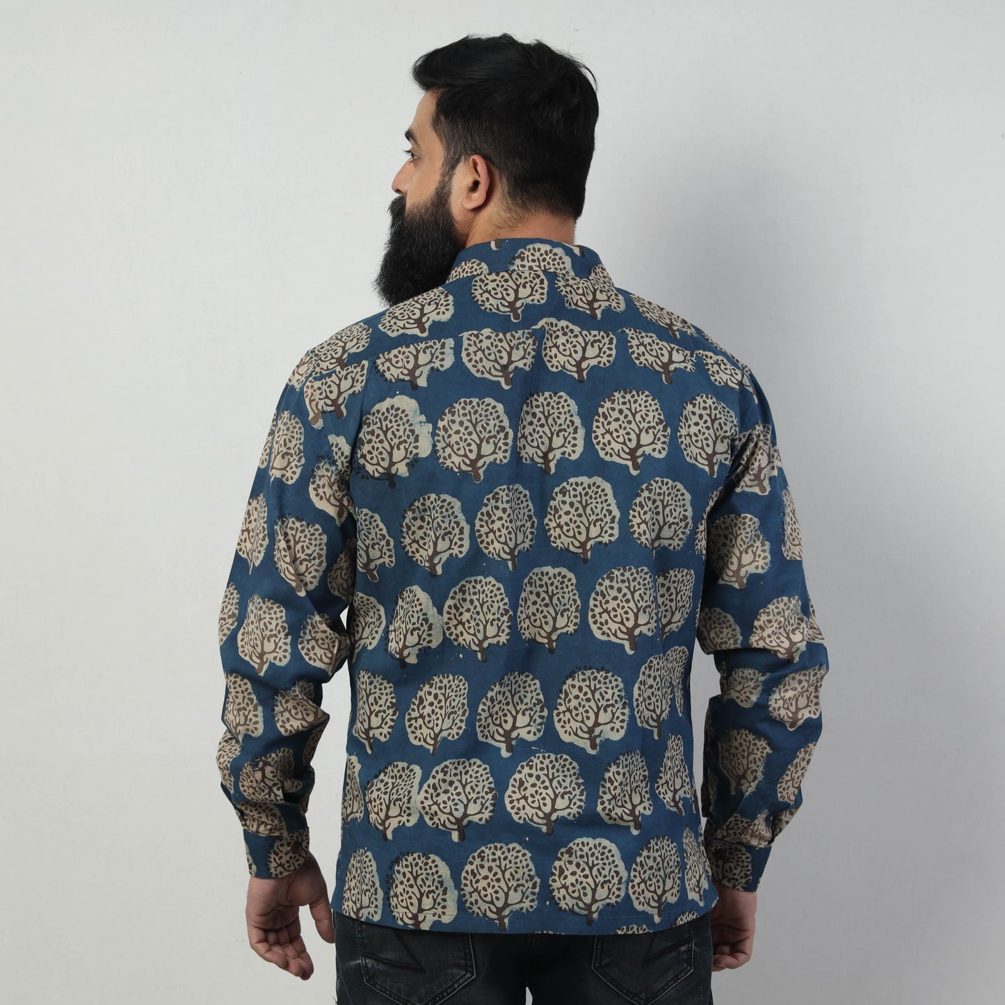 Blue - Bindaas Block Art Printed Cotton Men Full Sleeve Shirt