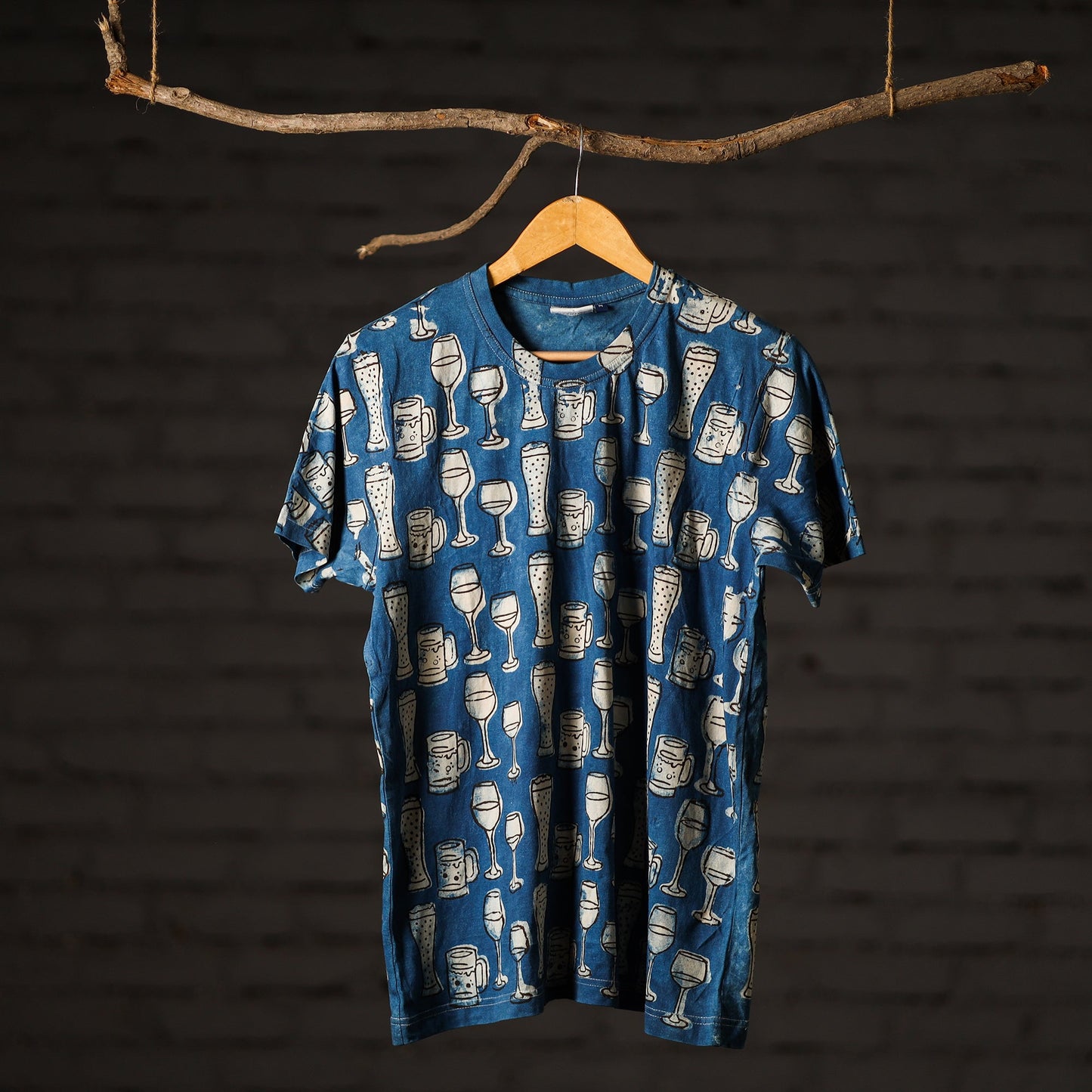 Buy Bindaas Block Art Prints Natural Dyed Cotton Round Neck T-shirt Online at iTokri.com