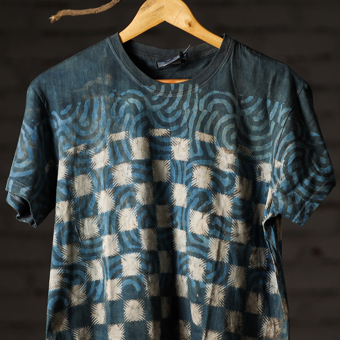 Bindaas Block Art Prints Natural Dyed Cotton Unisex Round Neck T-shirt