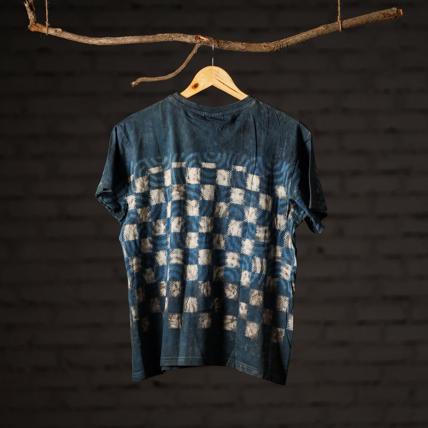 Bindaas Block Art Prints Natural Dyed Cotton Unisex Round Neck T-shirt