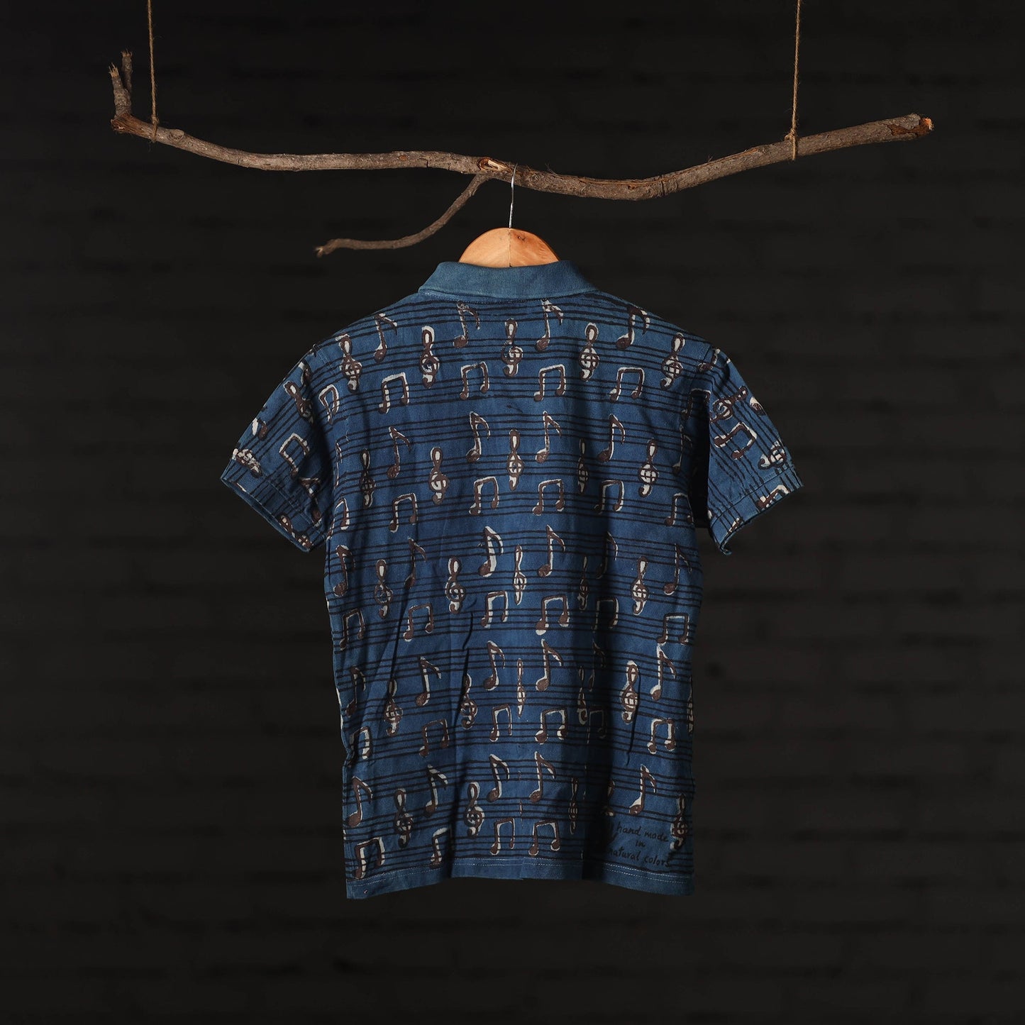 Bindaas Natural Dyed Art Block Print Unisex Polo Collar T-shirt