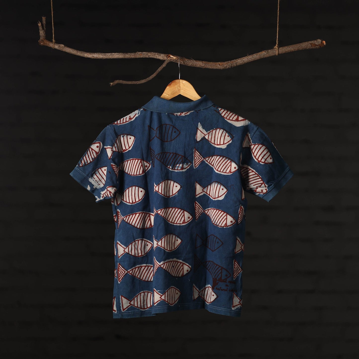 Bindaas Natural Dyed Art Block Print Unisex Polo Collar T-shirt
