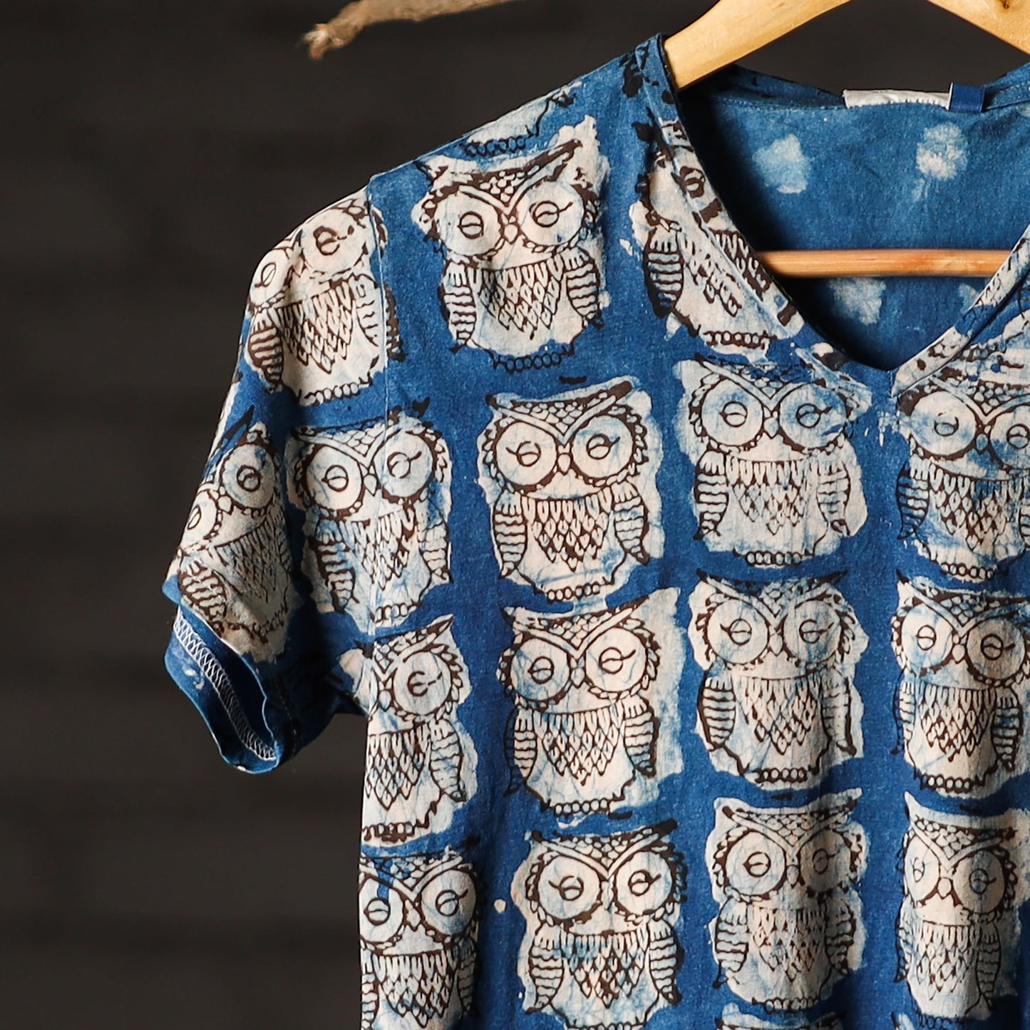 Blue - bindaas natural dyed art women v neck t-shirt