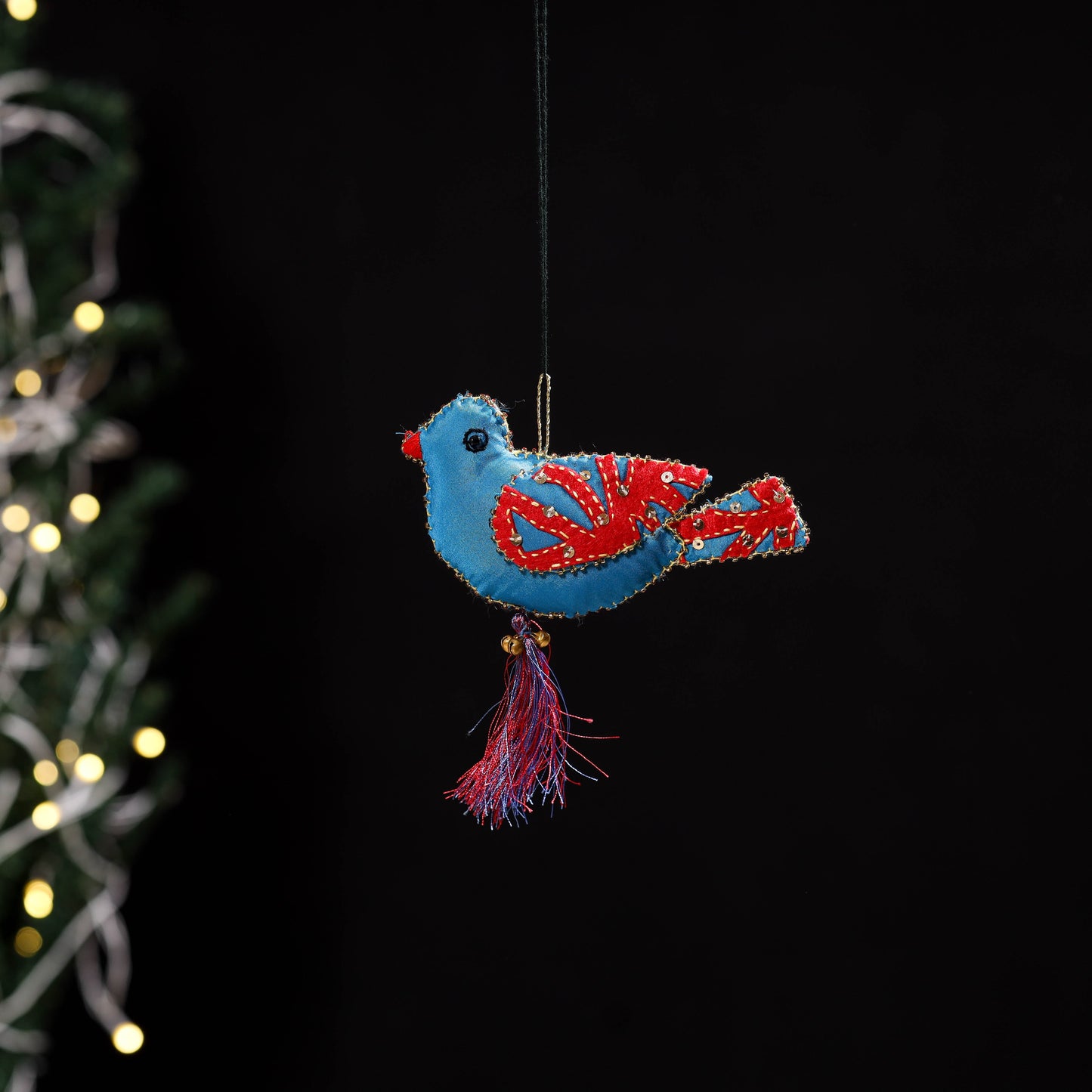 Blue - bird - hand embroidered felt christmas decor
