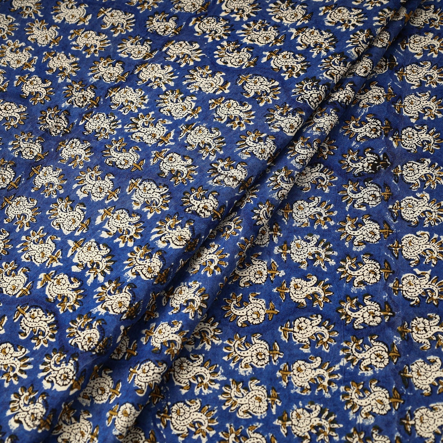 Blue Block Print Cotton Bagru Fabric