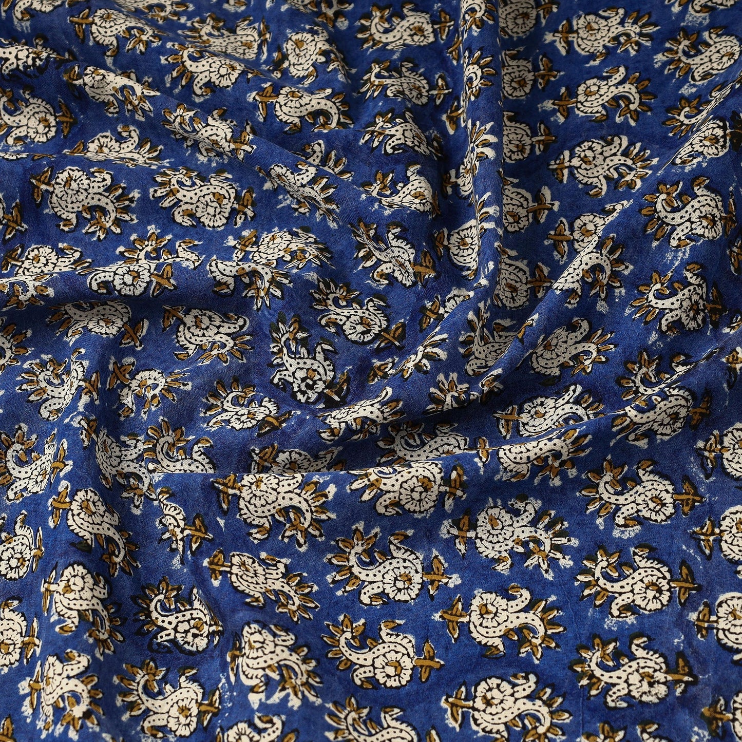 Blue Block Print Cotton Bagru Fabric
