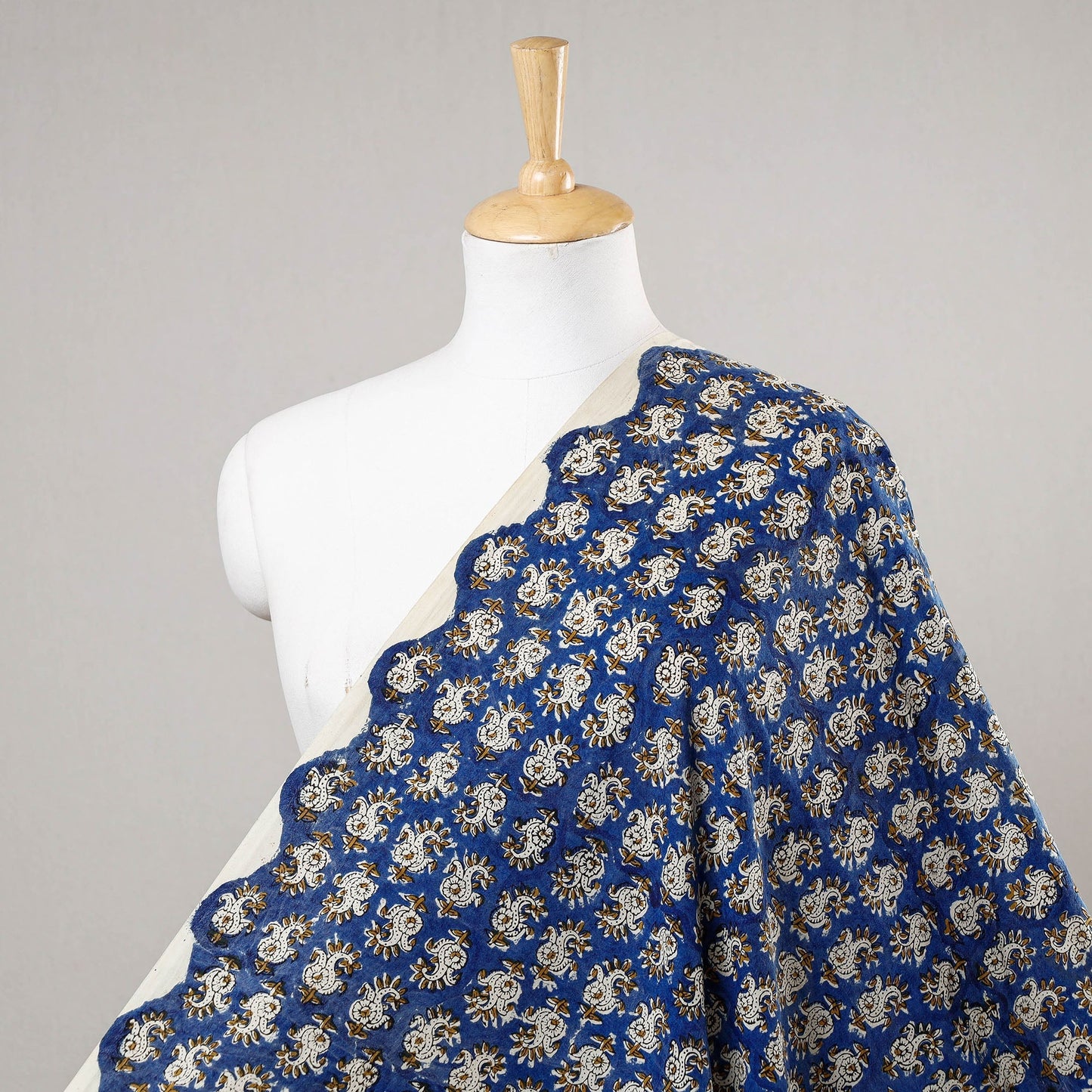 Blue Block Print Cotton Bagru Fabric