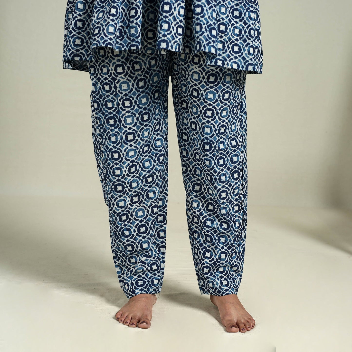 Blue Block Print Cotton Bagru Night Suit Set