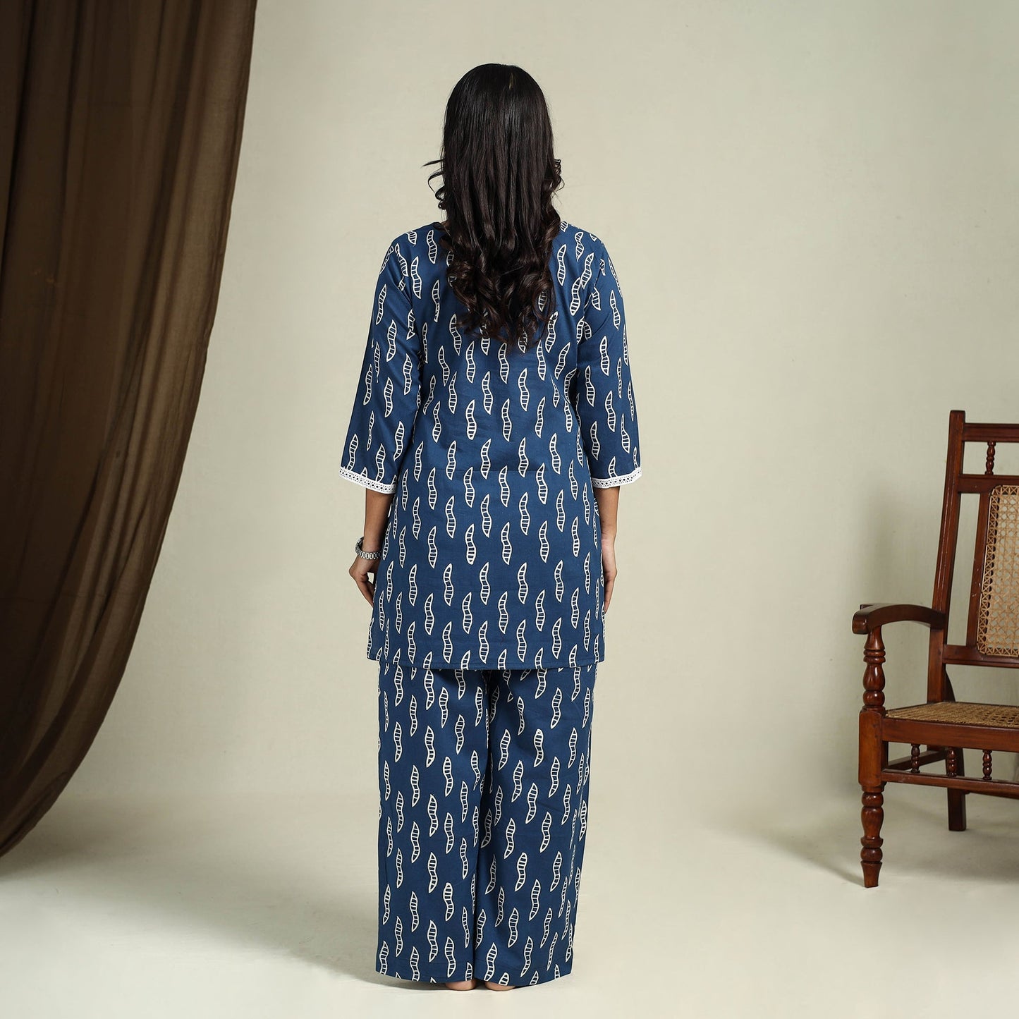 Blue Block Print Cotton Bagru Night Suit Set