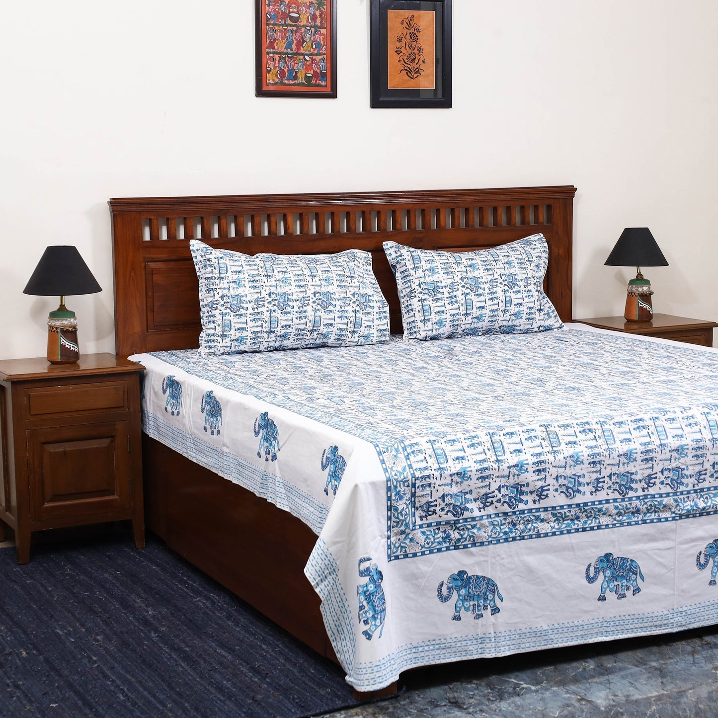 Cotton double sanganeri bed sheet set (108 x 90 in) 06