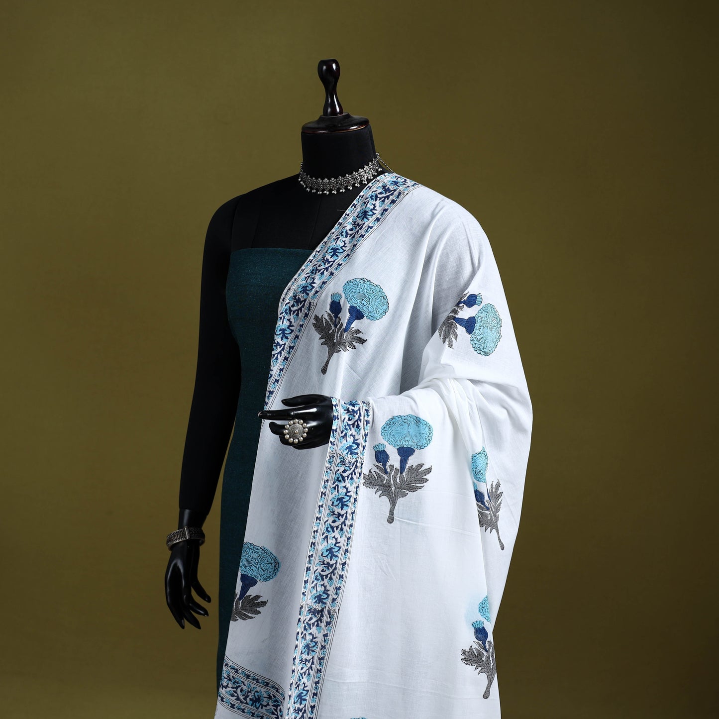 Cotton sanganeri floral dupatta 49 - handcrafted
