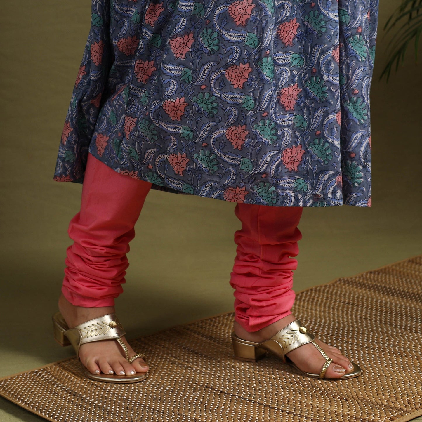 Blue Block Print Cotton Sanganeri Kurta Set (Set of 3)