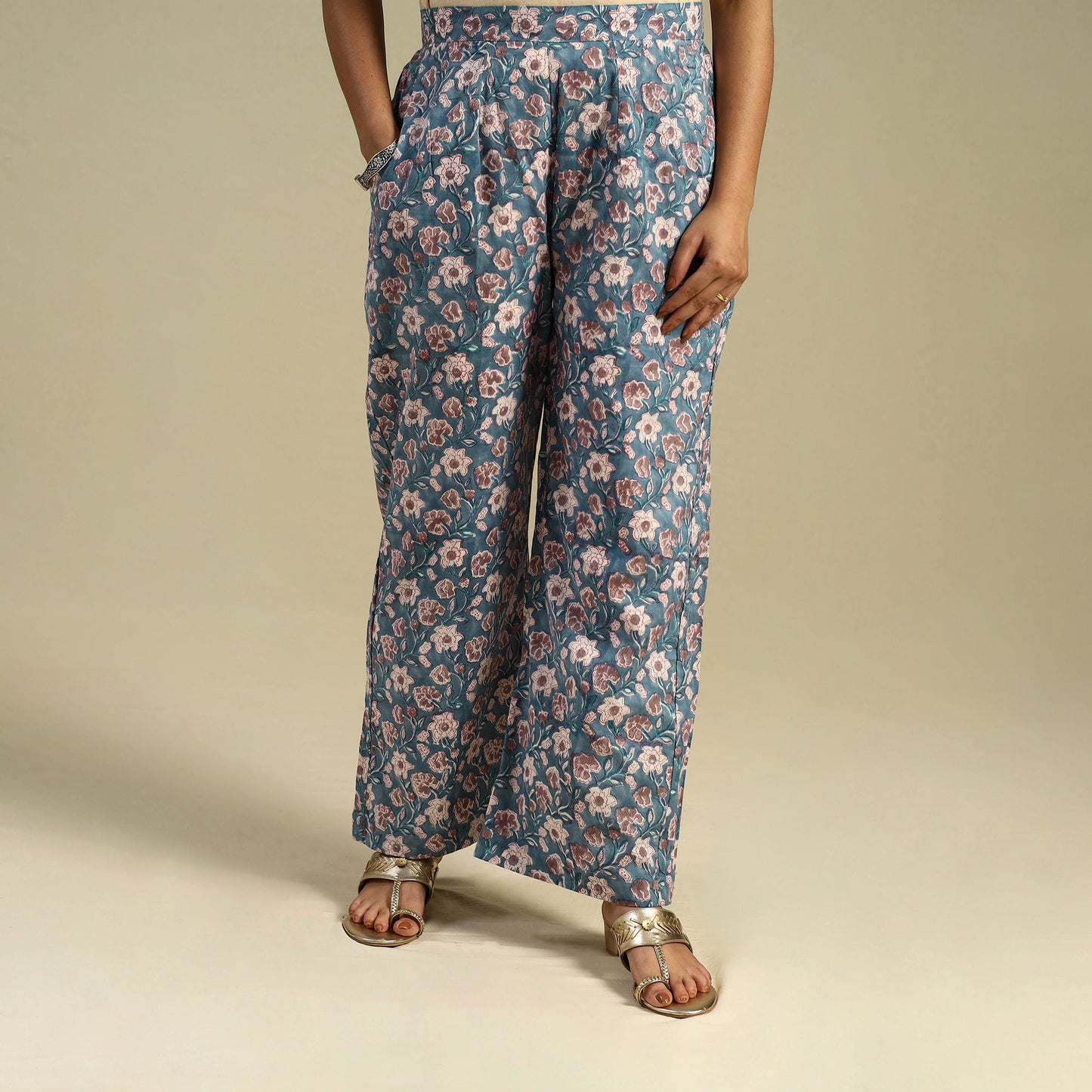 Buy Block Print Cotton Sanganeri Palazzo