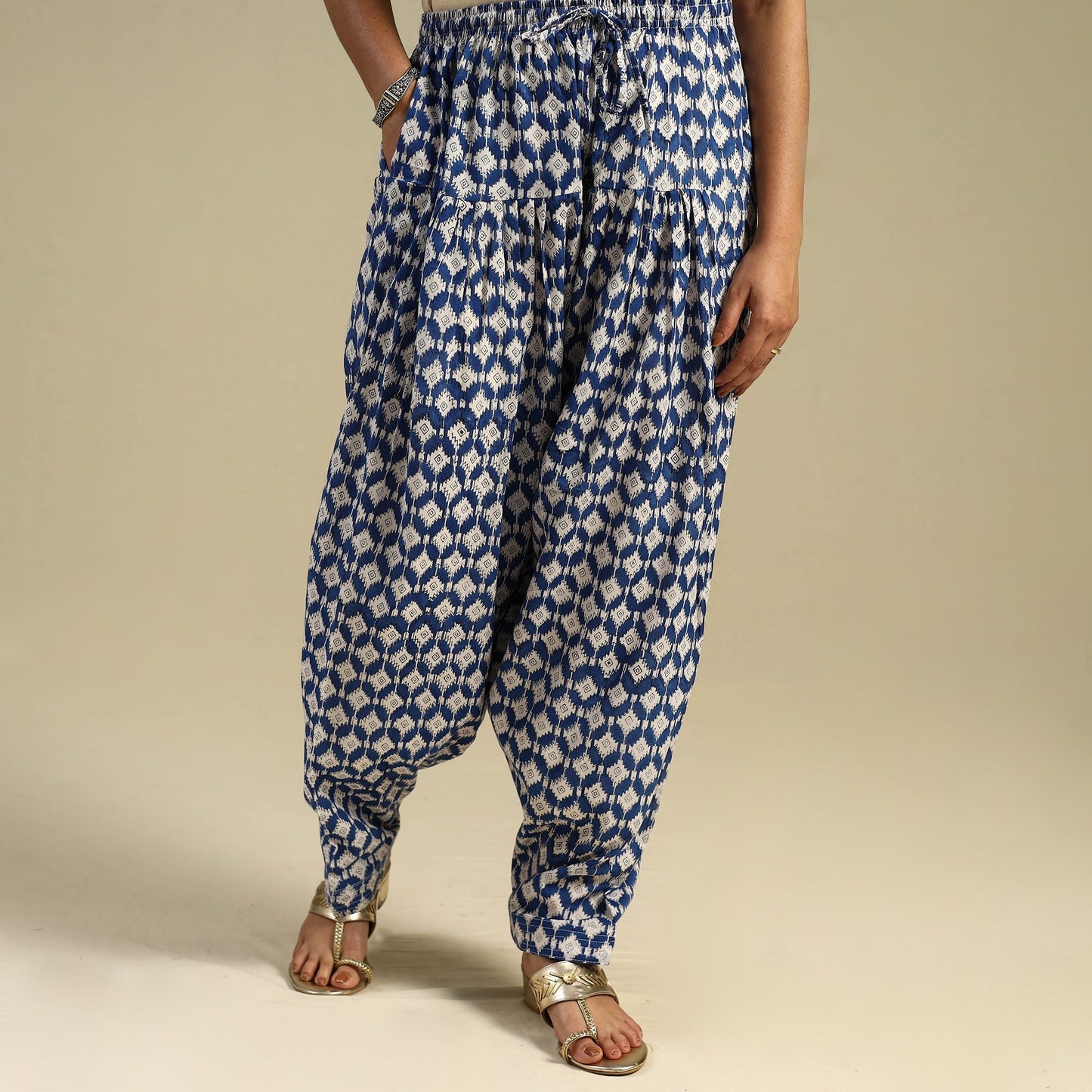 Blue Block Print Cotton Sanganeri Salwar