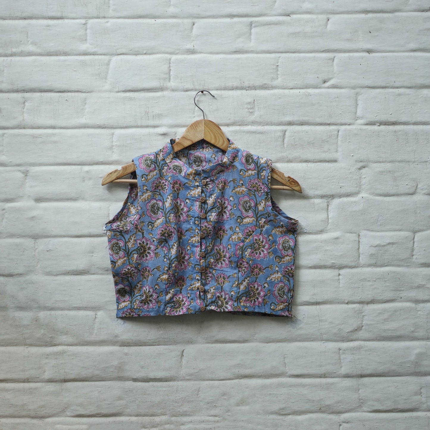 Buy Blue Block Print Cotton Sanganeri Stitched Blouse
