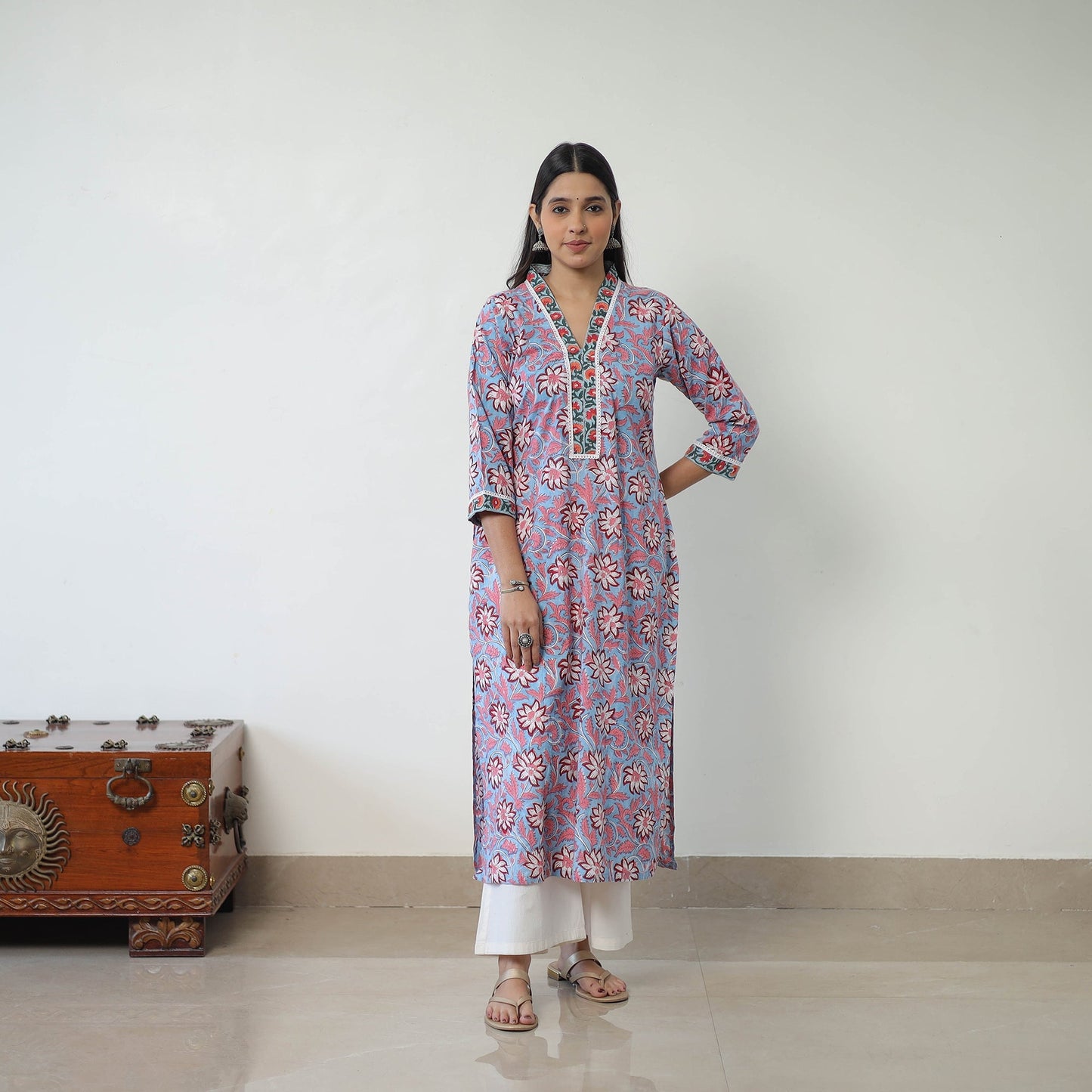 Blue Sanganeri Print Kurta for Women