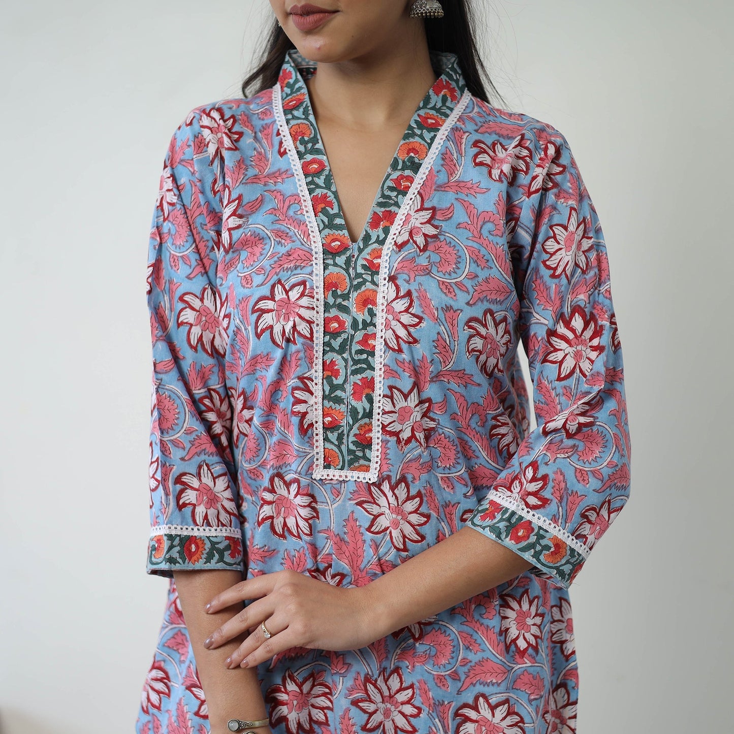 Blue Sanganeri Print Kurta for Women