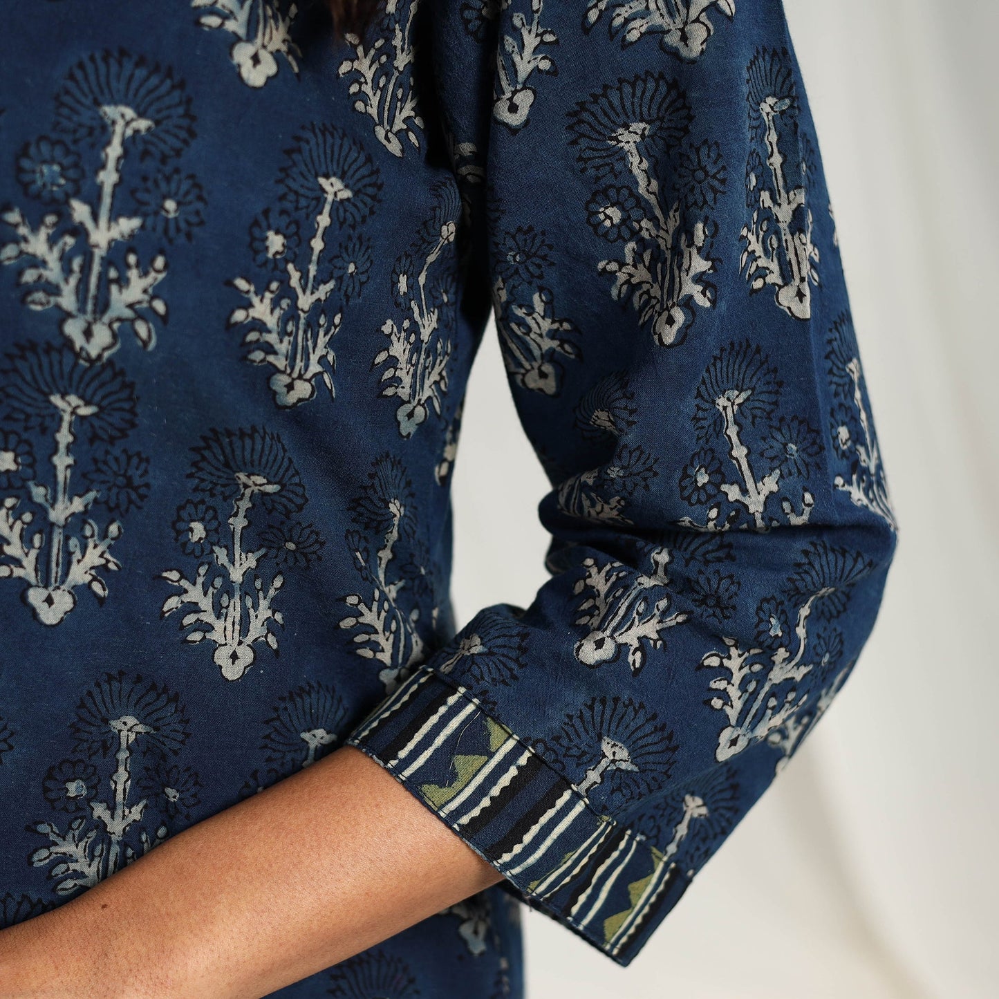 Block Print Cotton Blue Straight Ajrakh Kurta for Women