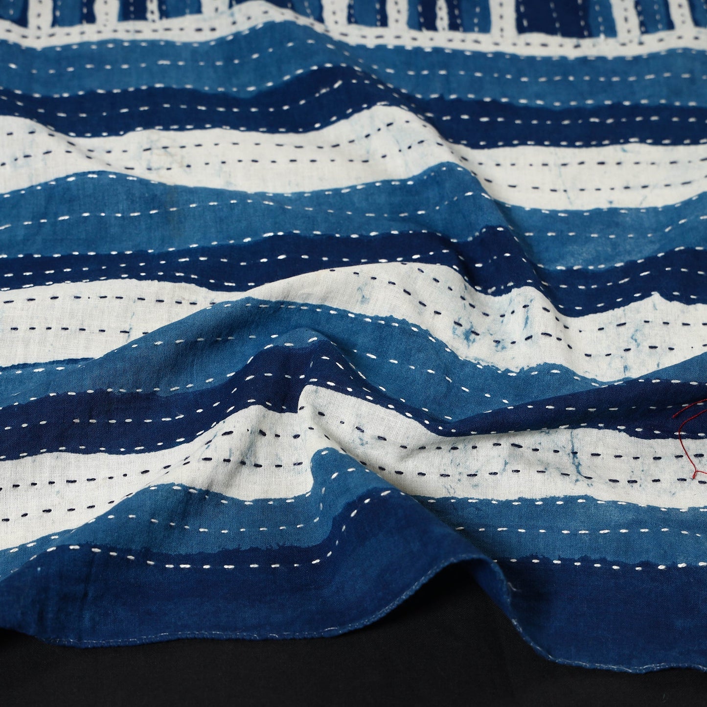 Buy Blue Block Printed Tagai Work Cotton Stole