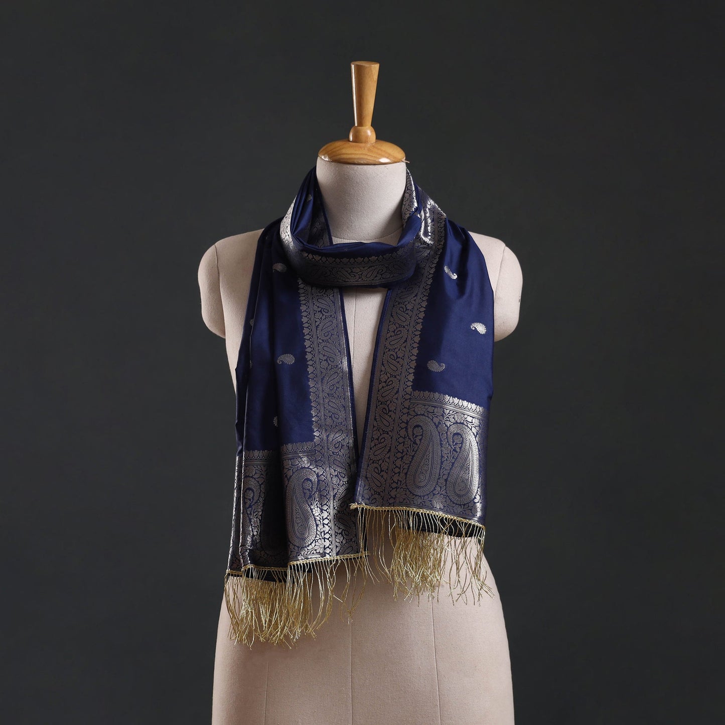 Brocade handloom semi silk banarasi stole 20 - handcrafted