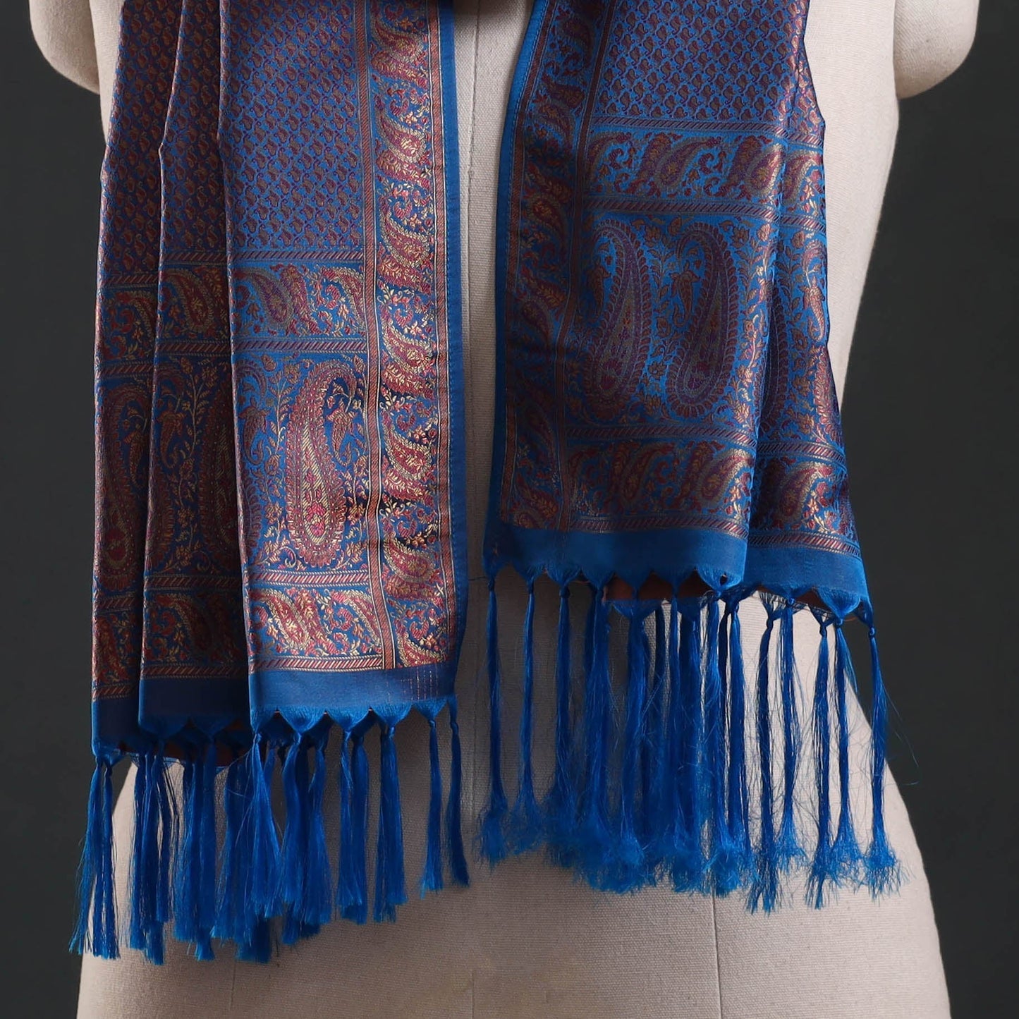 Brocade handloom semi silk banarasi stole 38 - handcrafted