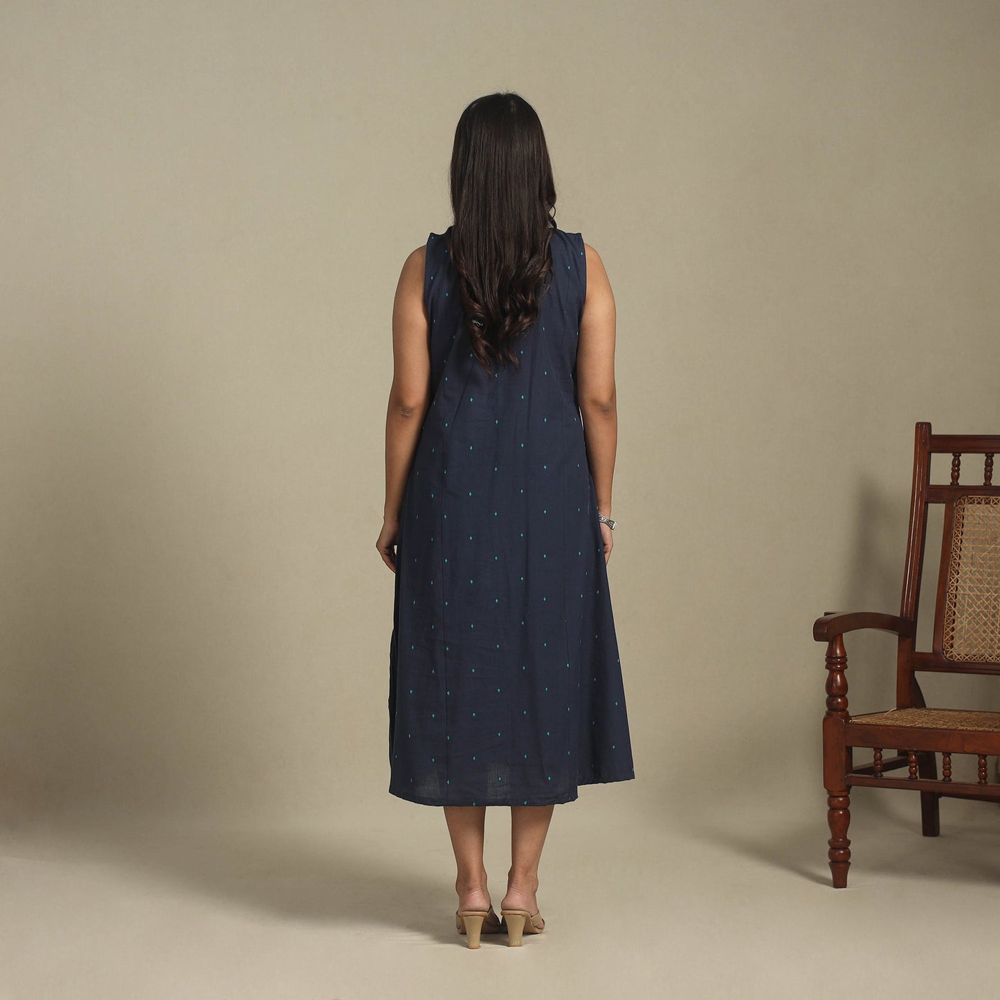 Blue - button down cotton jacquard dress 11 - handcrafted