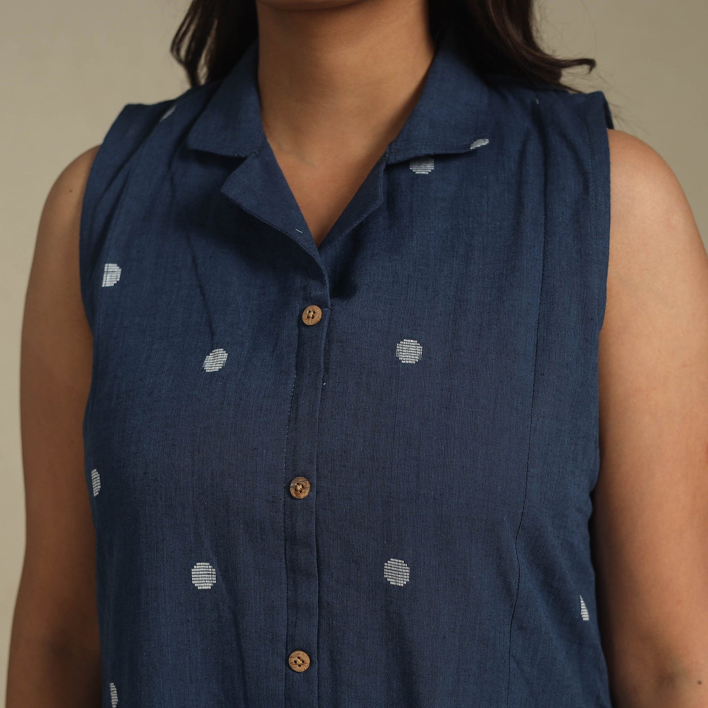 Blue - button down cotton jacquard dress 14 - handcrafted