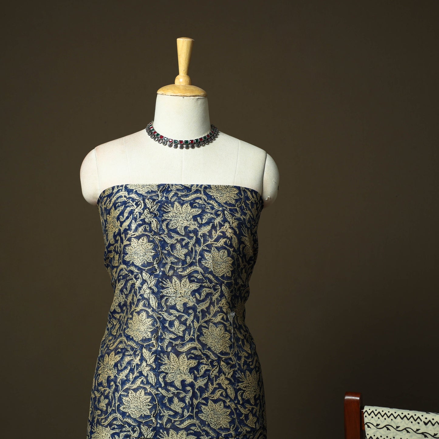 Chanderi silk hand block bagru print 3pc unstitched dress