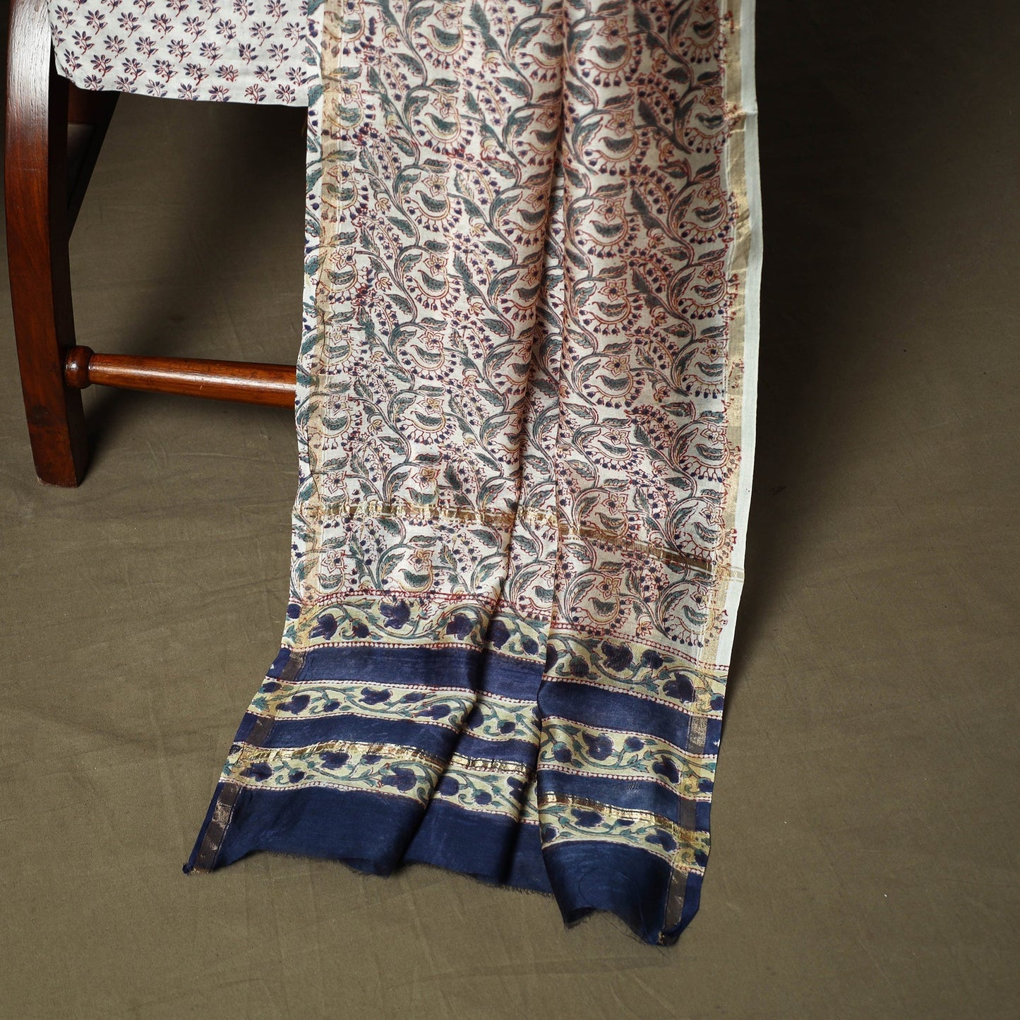 Chanderi silk hand block sanganeri print 3pc unstitched