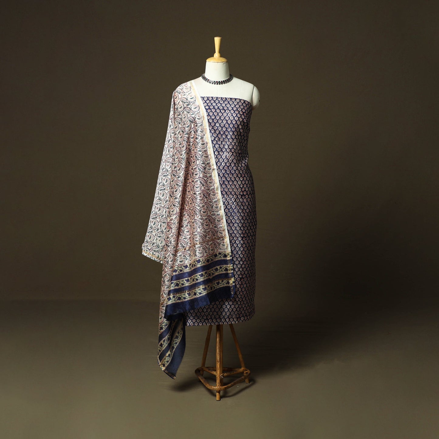 Chanderi silk hand block sanganeri print 3pc unstitched