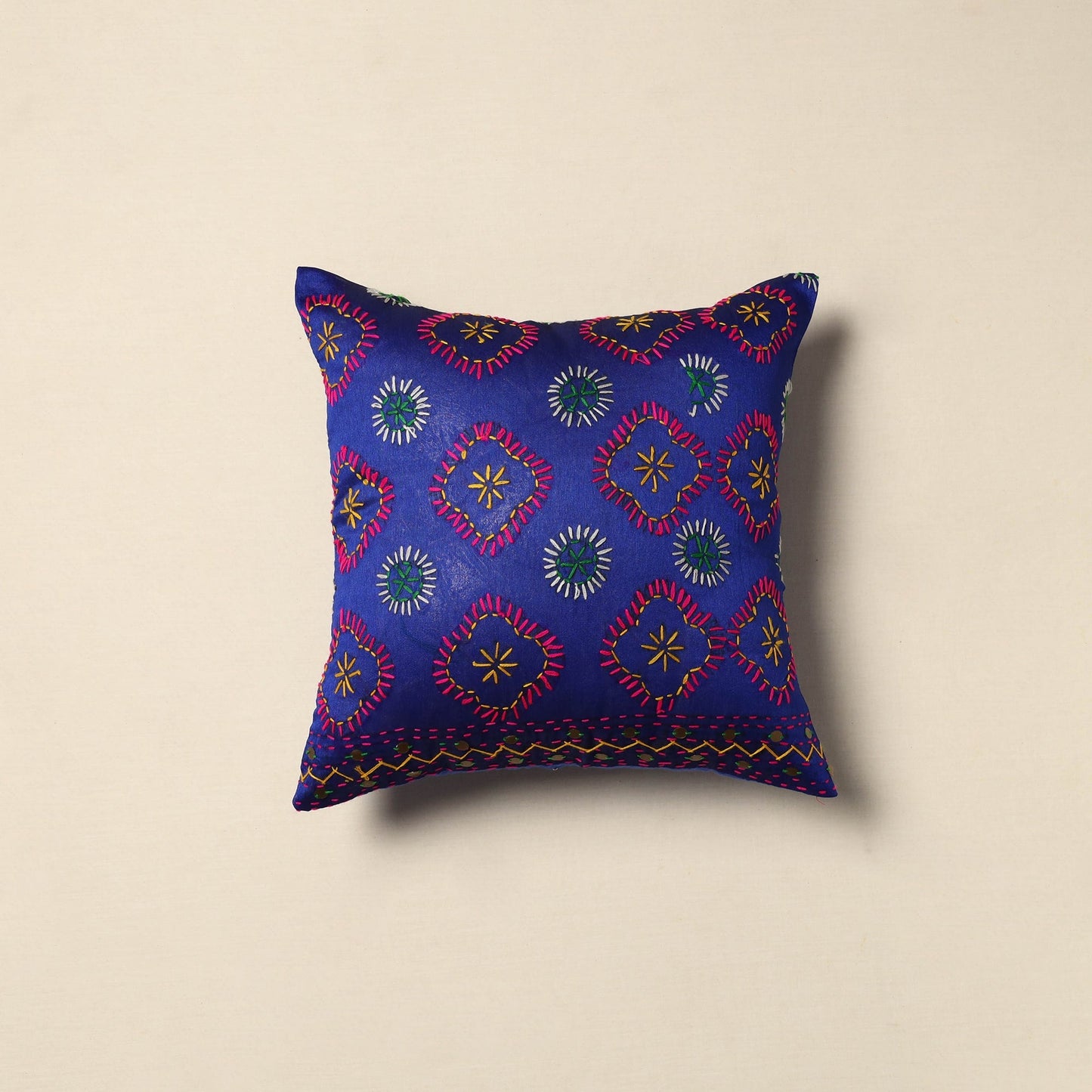 Chanderi silk hand embroidery cushion cover 01 - handcrafted