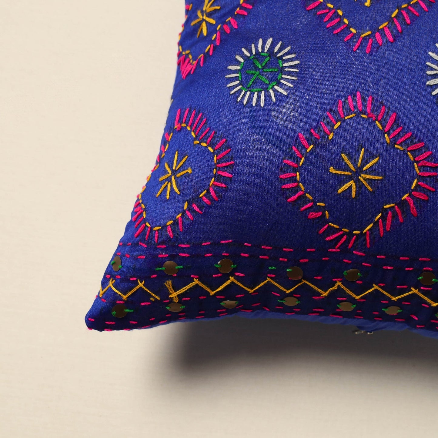 Chanderi silk hand embroidery cushion cover 01 - handcrafted