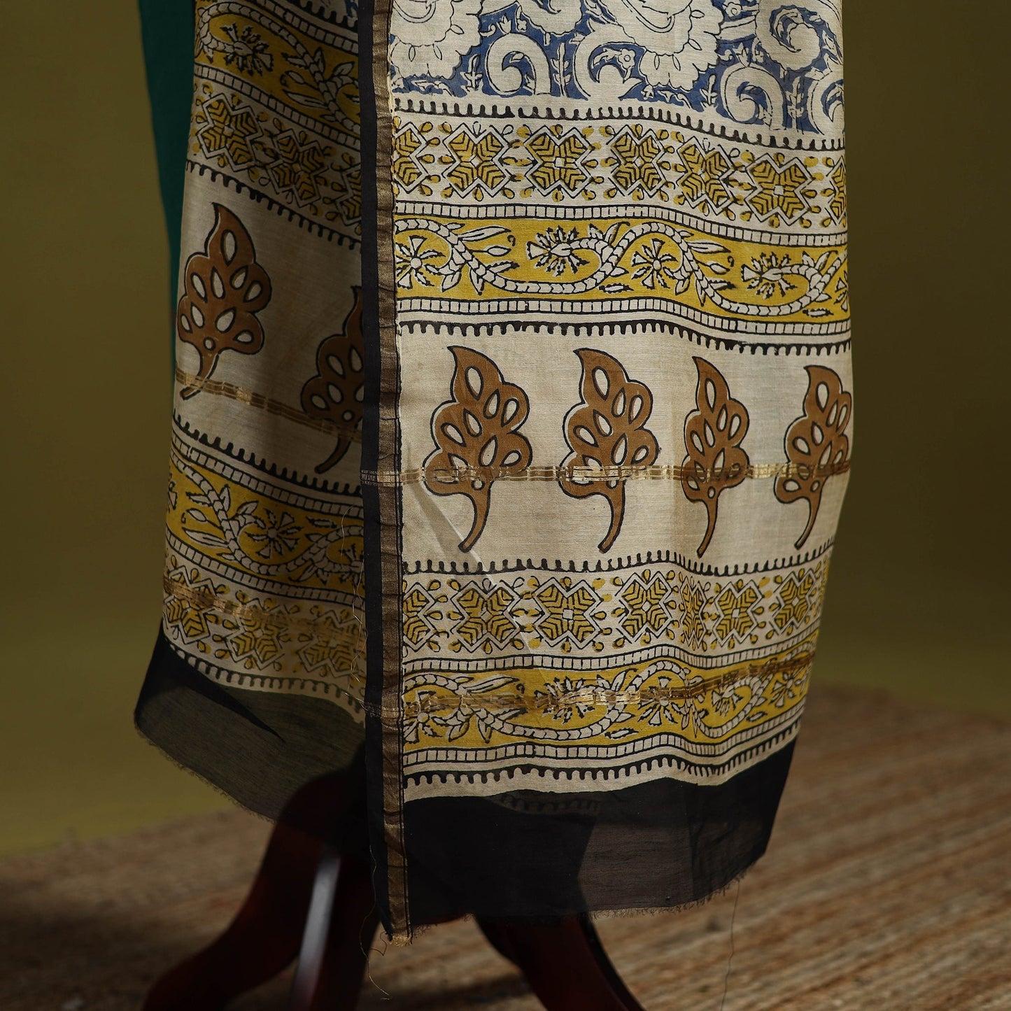 Blue - chanderi silk hand bagru dupatta 10 - handcrafted