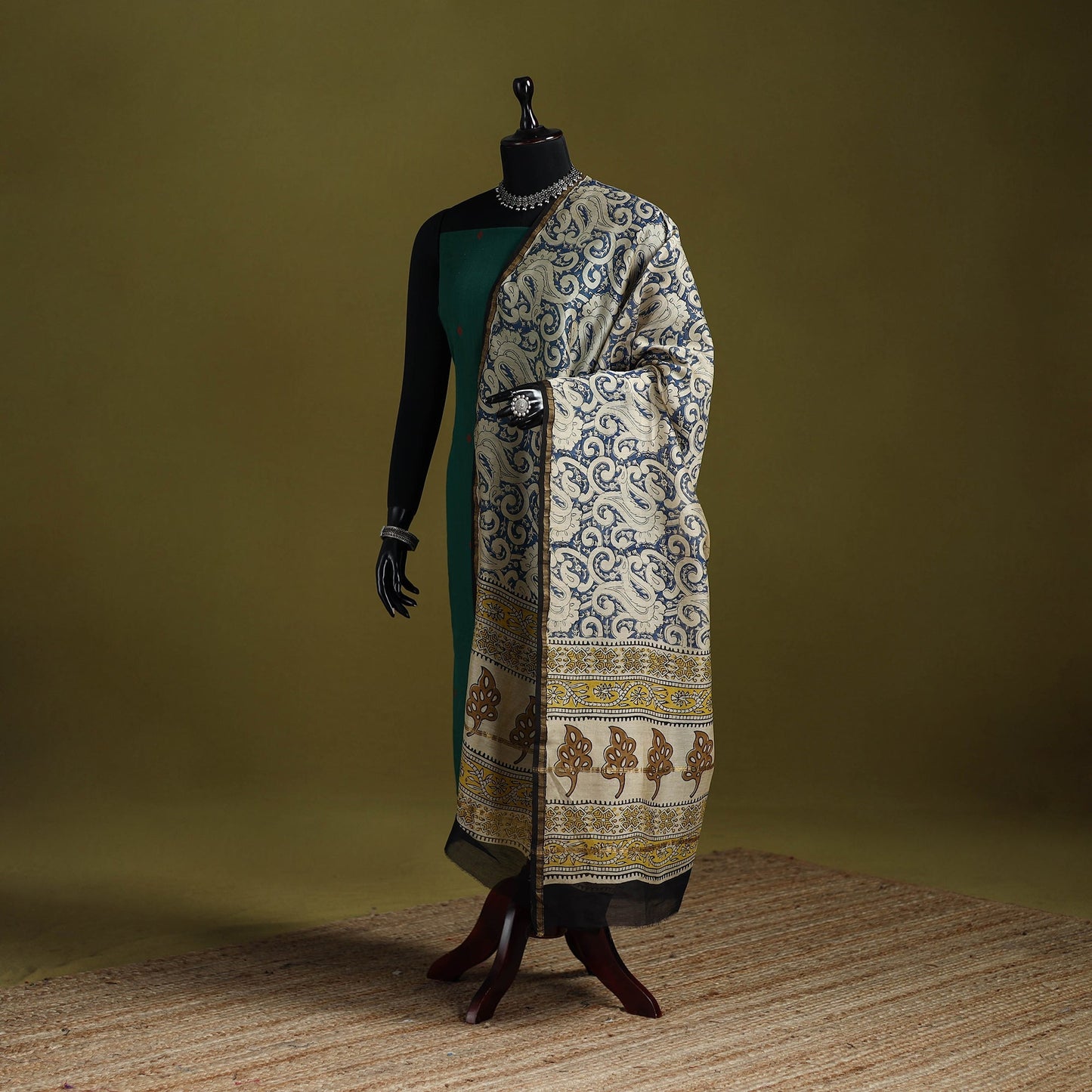 Blue - chanderi silk hand bagru dupatta 10 - handcrafted