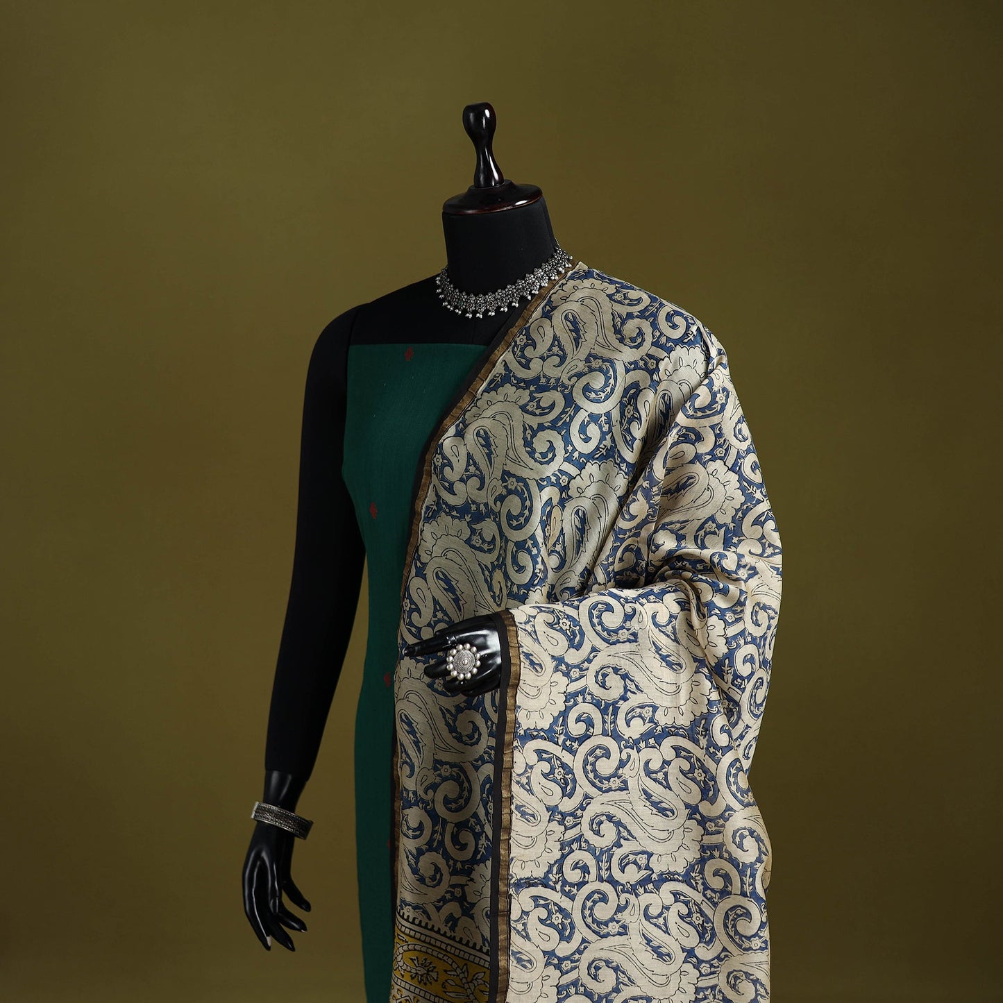 Blue - chanderi silk hand bagru dupatta 10 - handcrafted