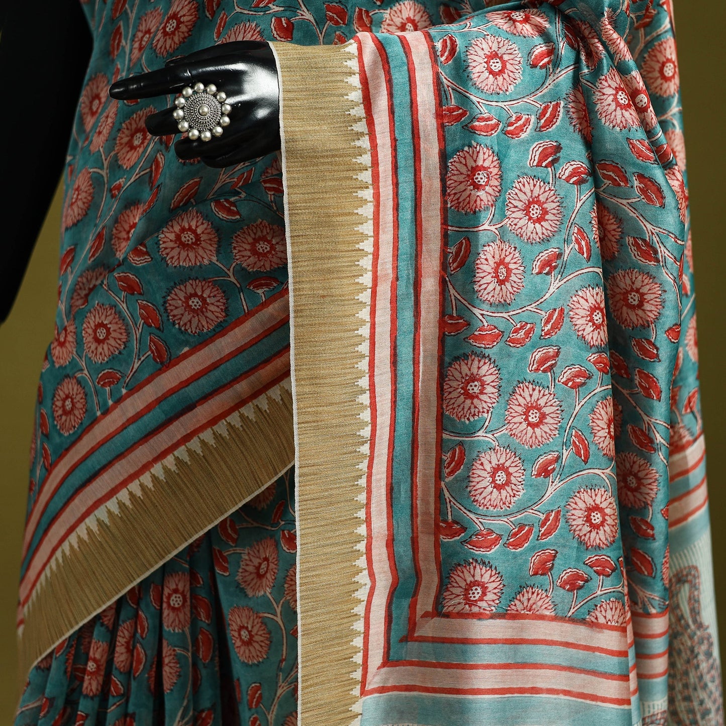 Chanderi silk hand sanganeri saree with ghicha border 20