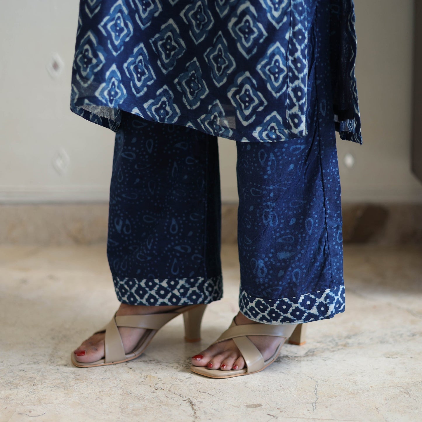 Buy Blue Chanderi Silk Indigo Bagru Block Print Kurta Set
