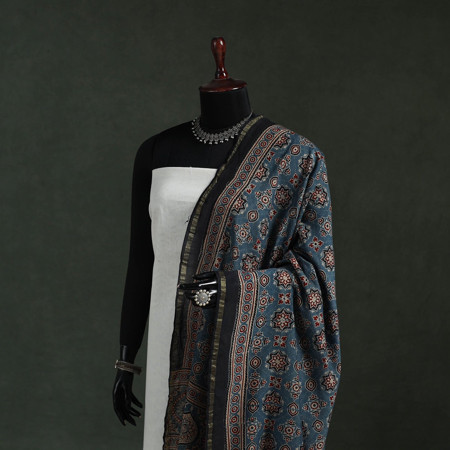 Blue - chanderi silk kutch hand block print natural dyed