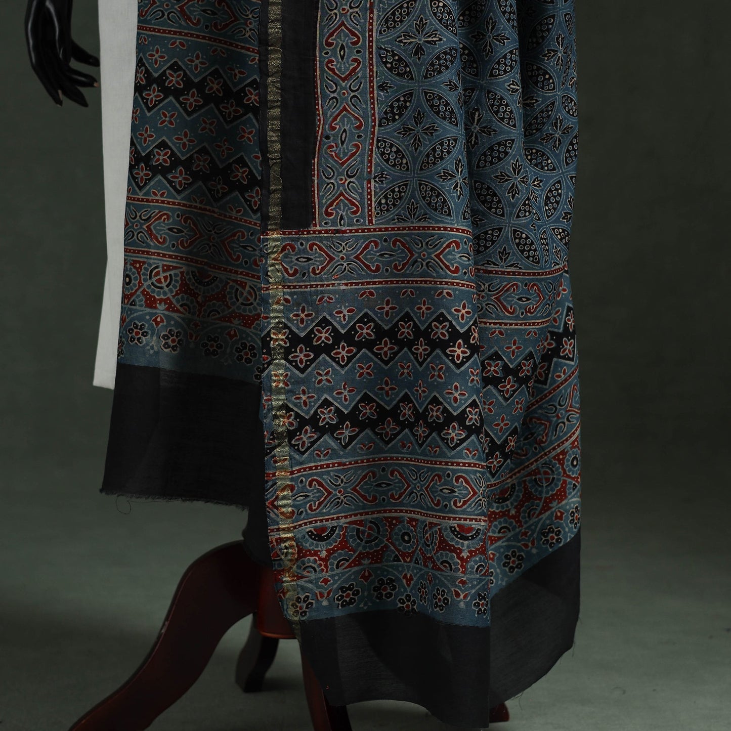 Blue - chanderi silk kutch hand block print natural dyed