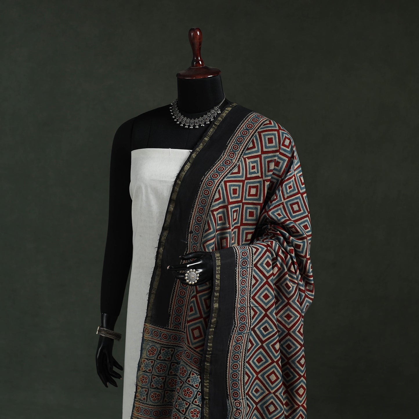 Blue - chanderi silk kutch hand block print natural dyed