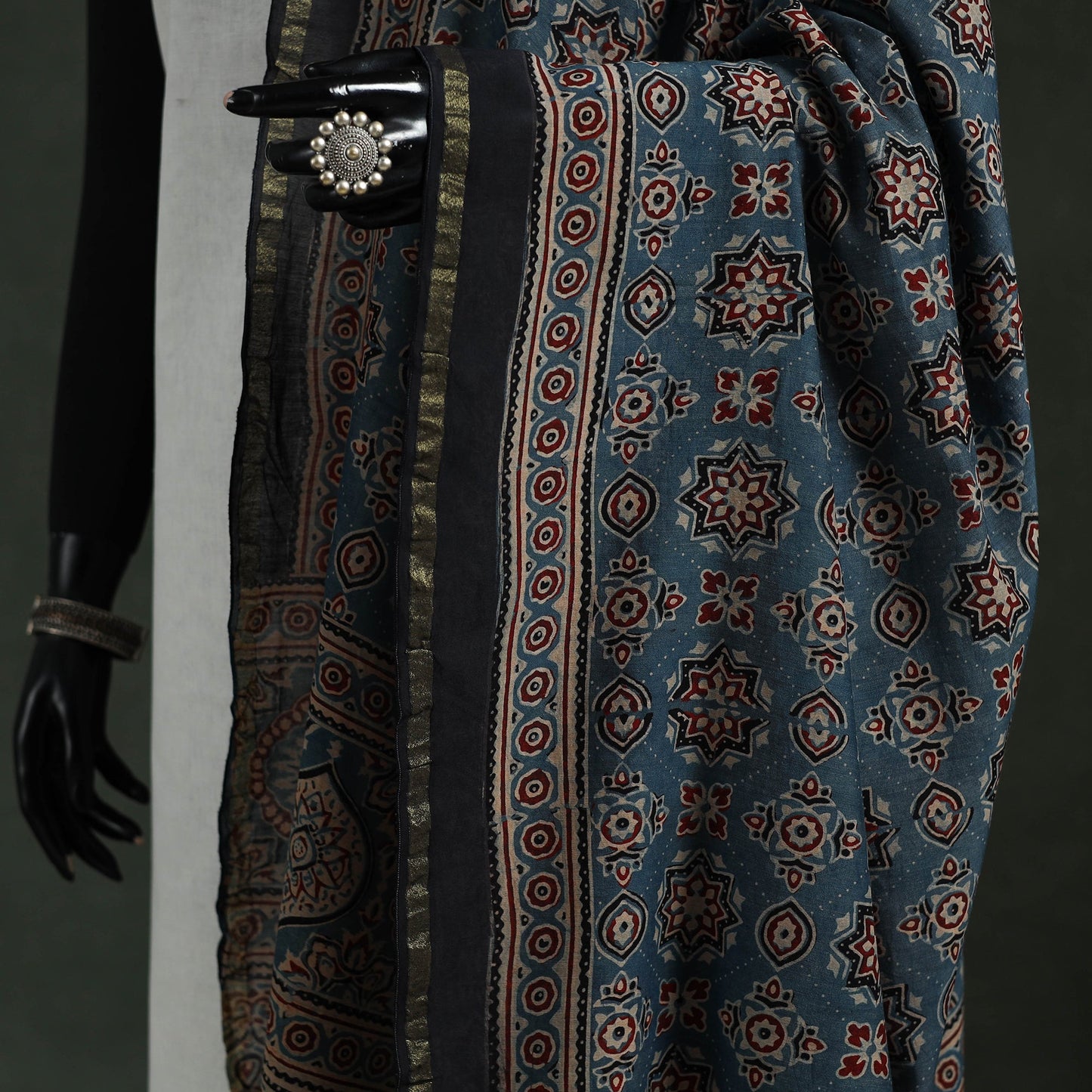 Blue - chanderi silk kutch hand block print natural dyed