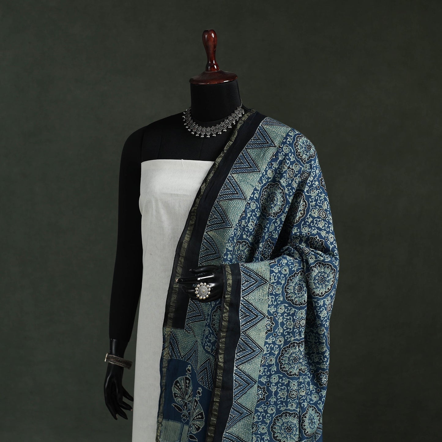 Blue - chanderi silk kutch hand block print natural dyed