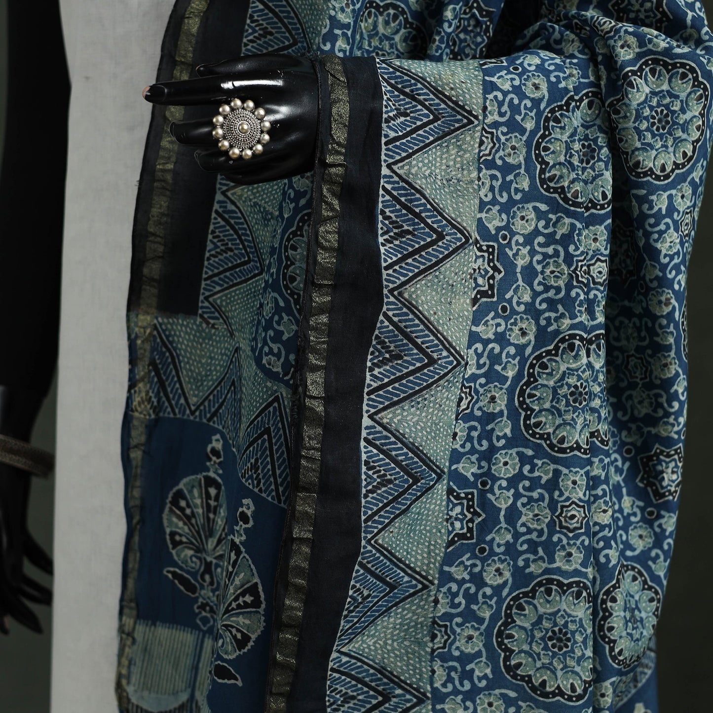 Blue - chanderi silk kutch hand block print natural dyed