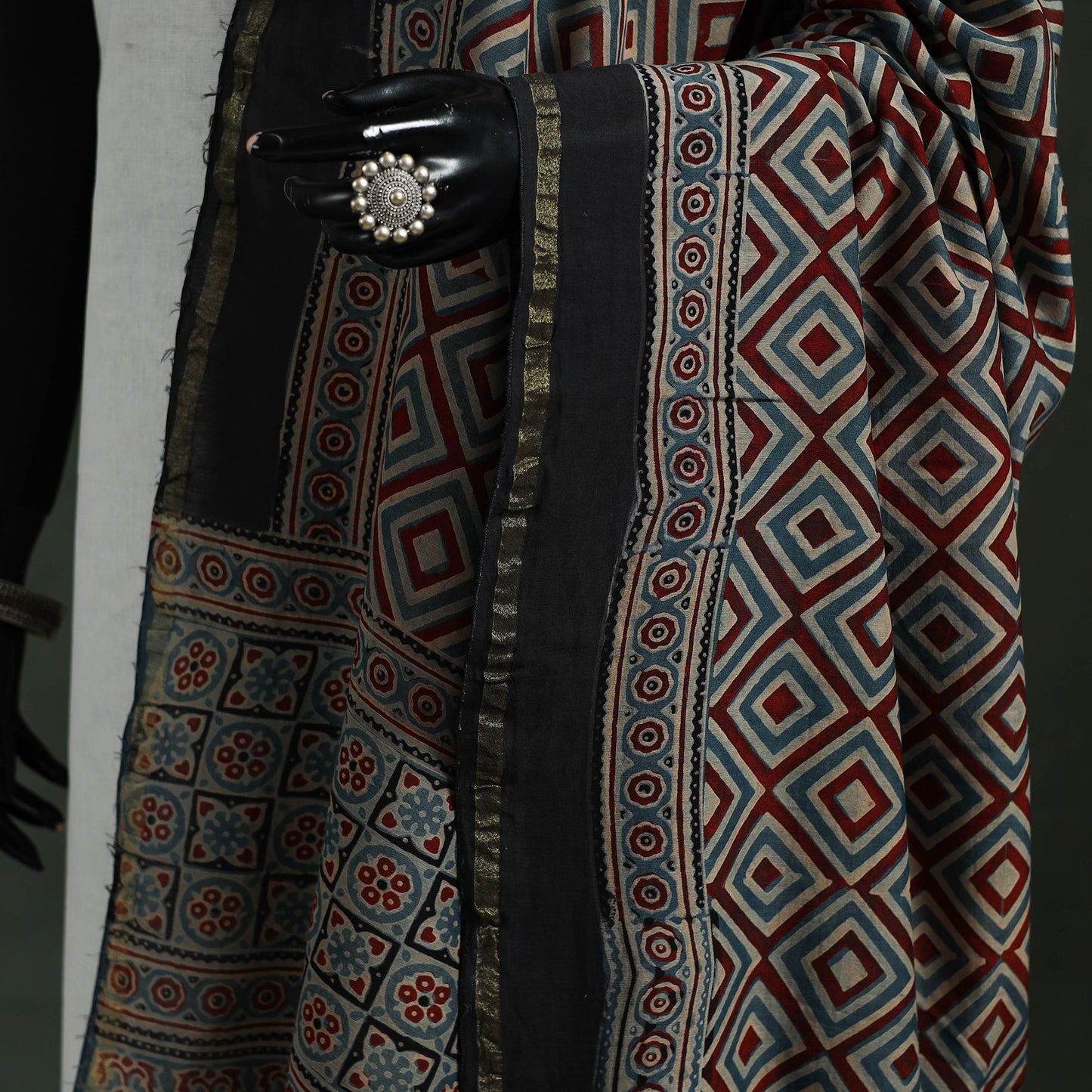 Blue - chanderi silk kutch hand block print natural dyed