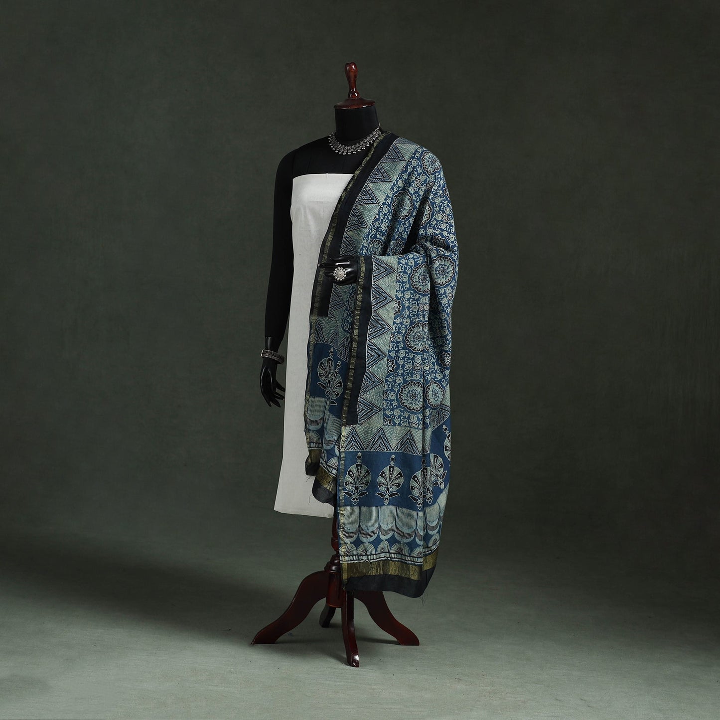 Blue - chanderi silk kutch hand block print natural dyed