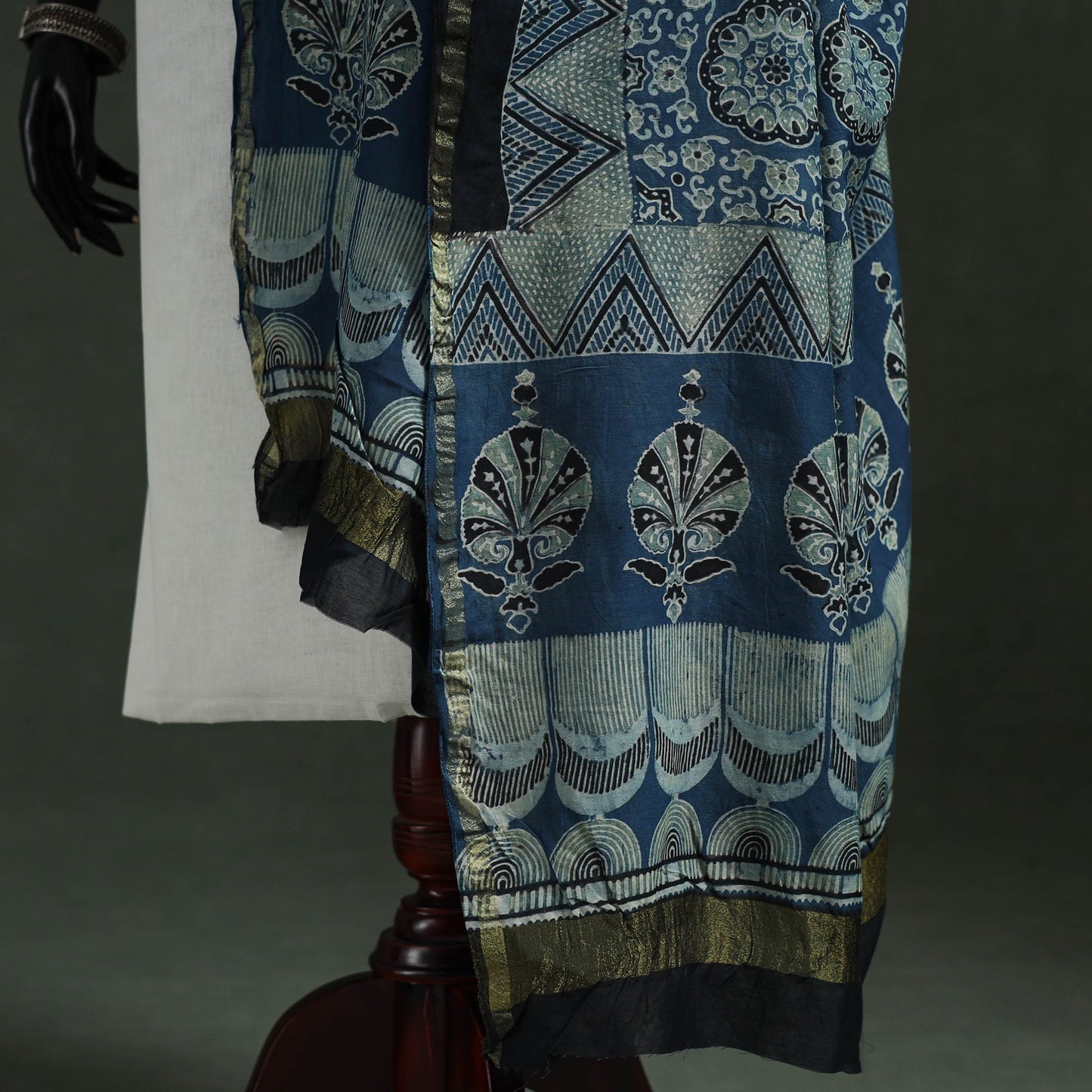 Blue - chanderi silk kutch hand block print natural dyed