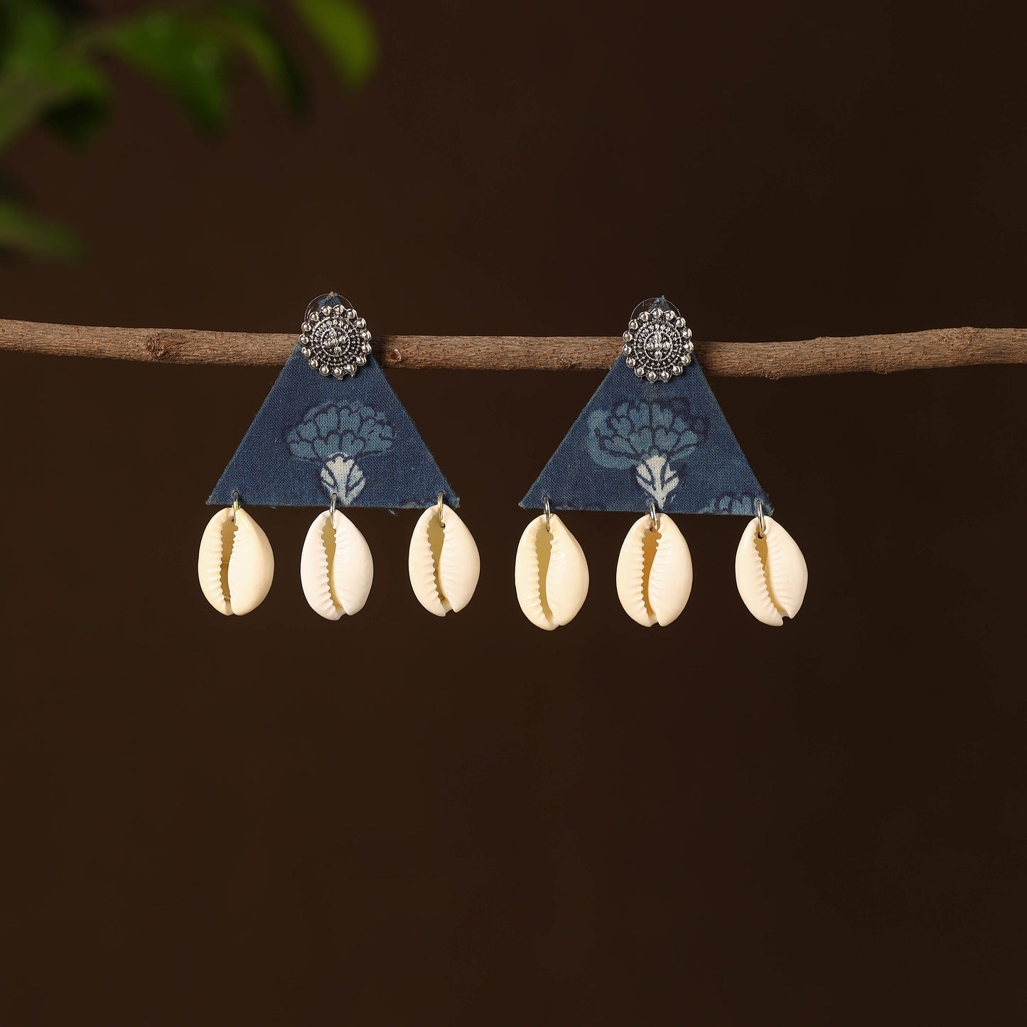 Blue - chhavi fabart shell work earrings - handcrafted
